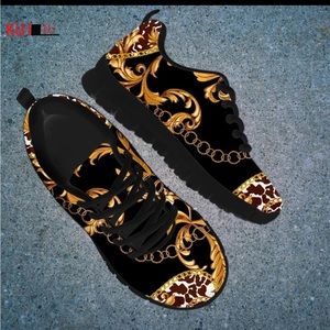Black gold baroque sneakers shoes size 7, Euro 38